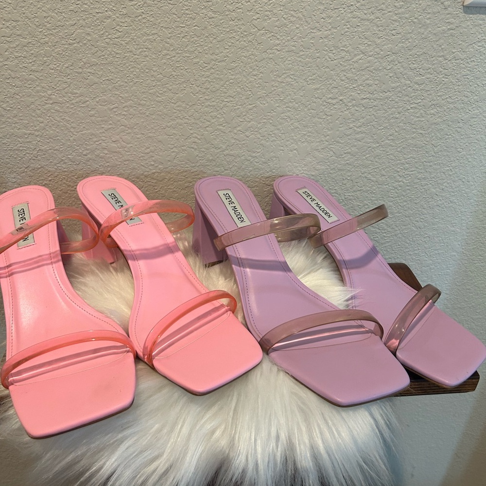 Steve Madden Pink & Lavender Lilah Clear-Strap Square-Toe Slide Heels- 2 pairs
